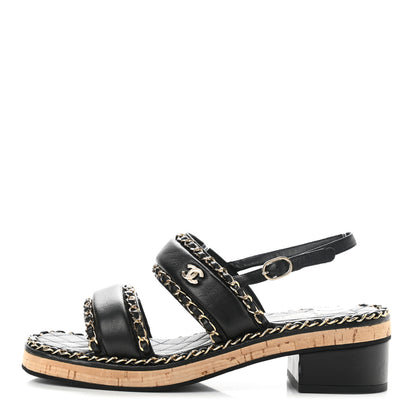 Chanel Lambskin Cork Chain Sandals 38 Black 1 of 7