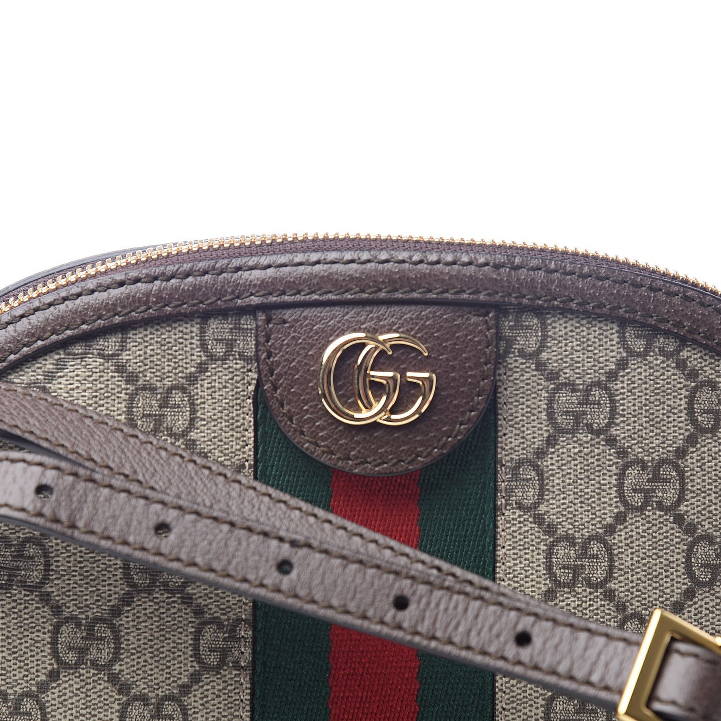 GG Supreme Monogram Textured Dollar Calfskin Web Small Ophidia Dome Shoulder Bag Beige Ebony New Acero