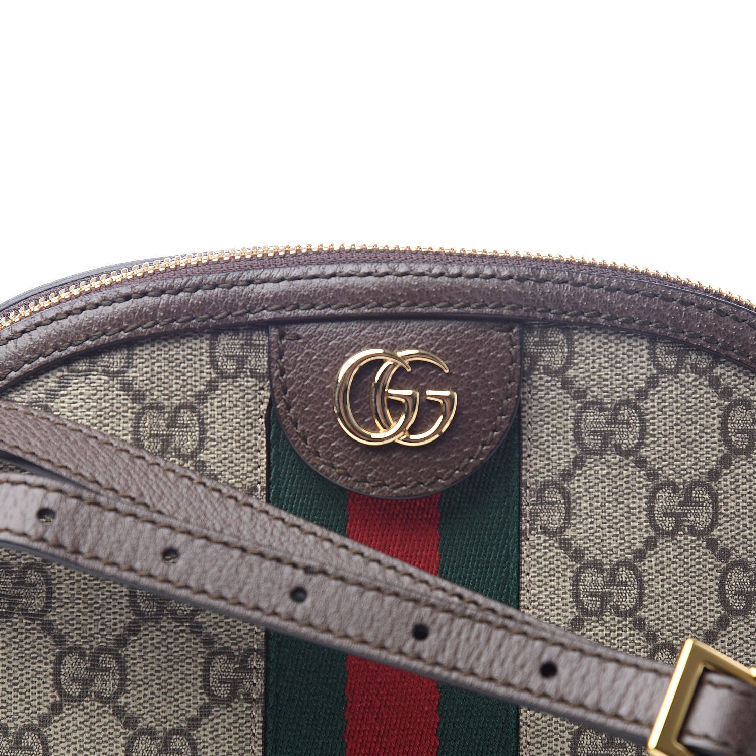 Gucci GG Supreme Monogram Textured Dollar Calfskin Web Small Ophidia Dome Shoulder Bag Beige Ebony New Acero 10 of 10