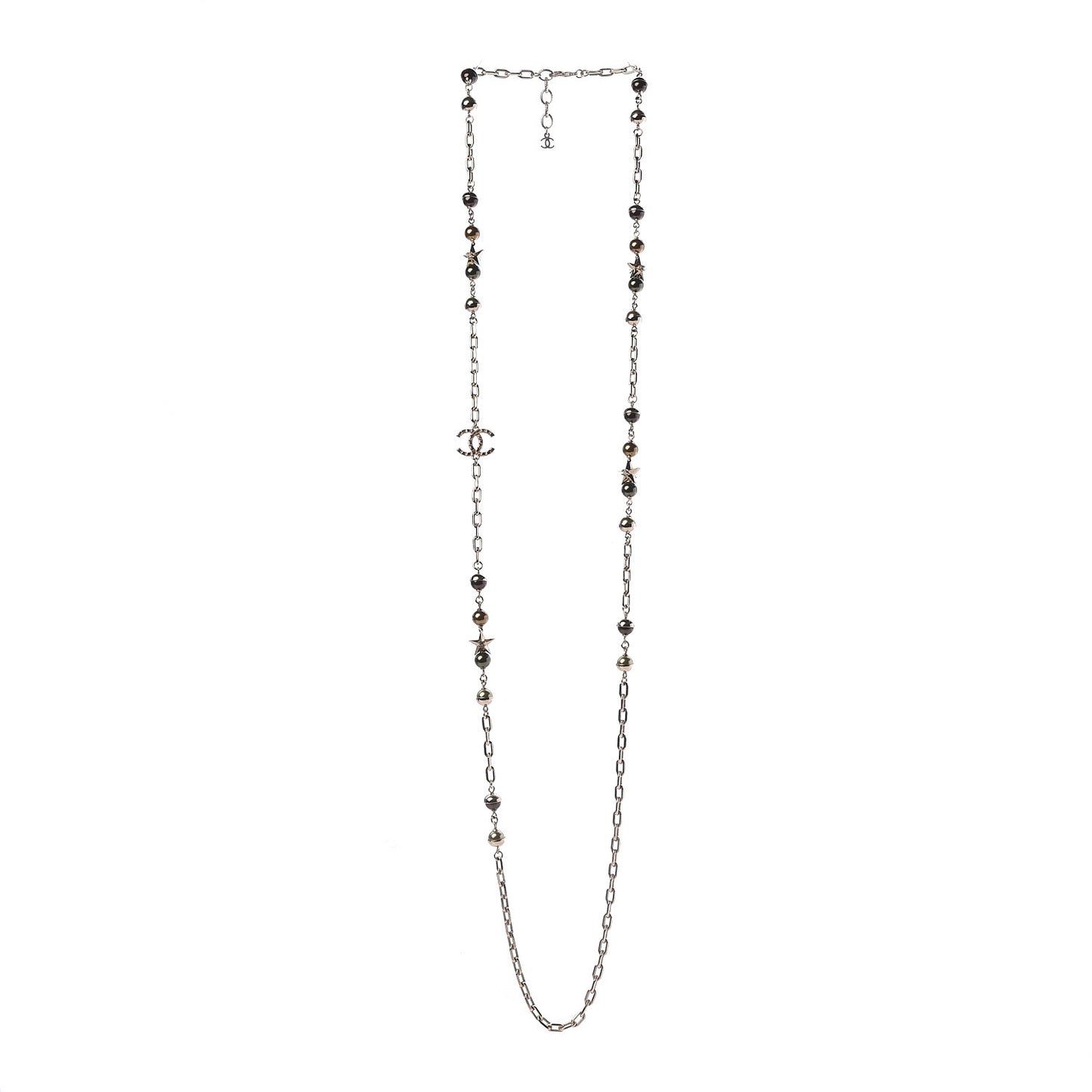 Beaded Star CC Long Necklace Green Gold