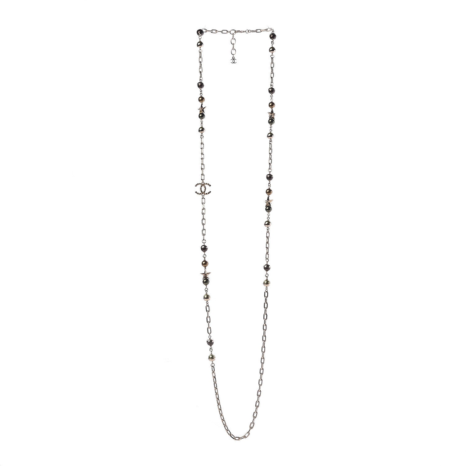 Chanel Beaded Star CC Long Necklace Green Gold 3 of 6