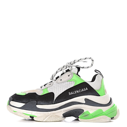 Balenciaga Fabric Mesh Womens Triple S Sneakers 38 White Green Fluo Black 1 of 18