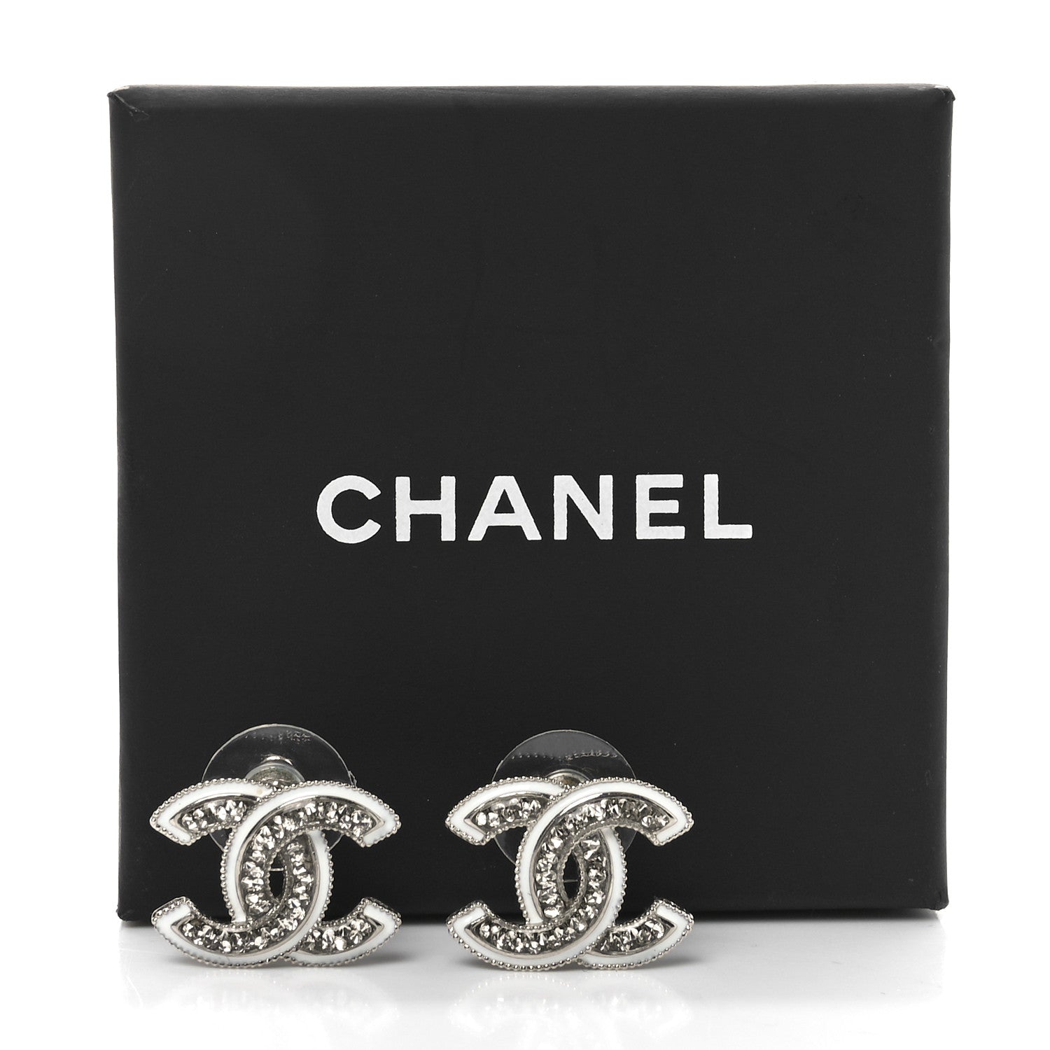 Chanel Crystal Resin CC Earrings Silver 5 of 5
