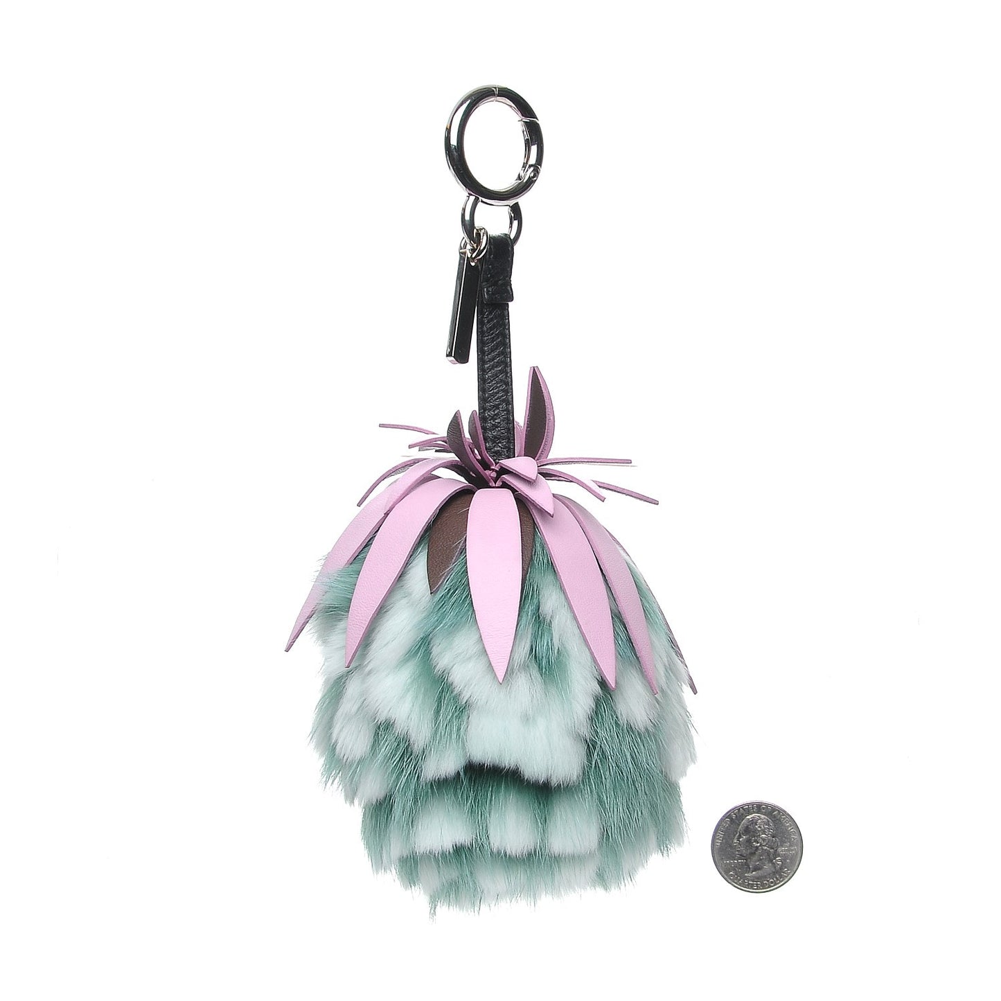 Fox Rabbit Fur Nappa Pineapple Bag Charm Green