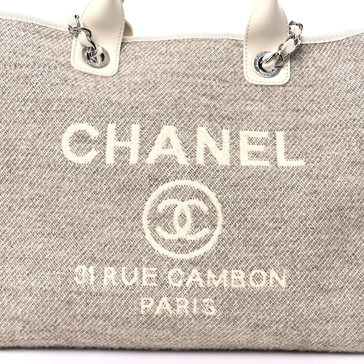 Mixed Fibers Calfskin Medium Deauville Tote Beige