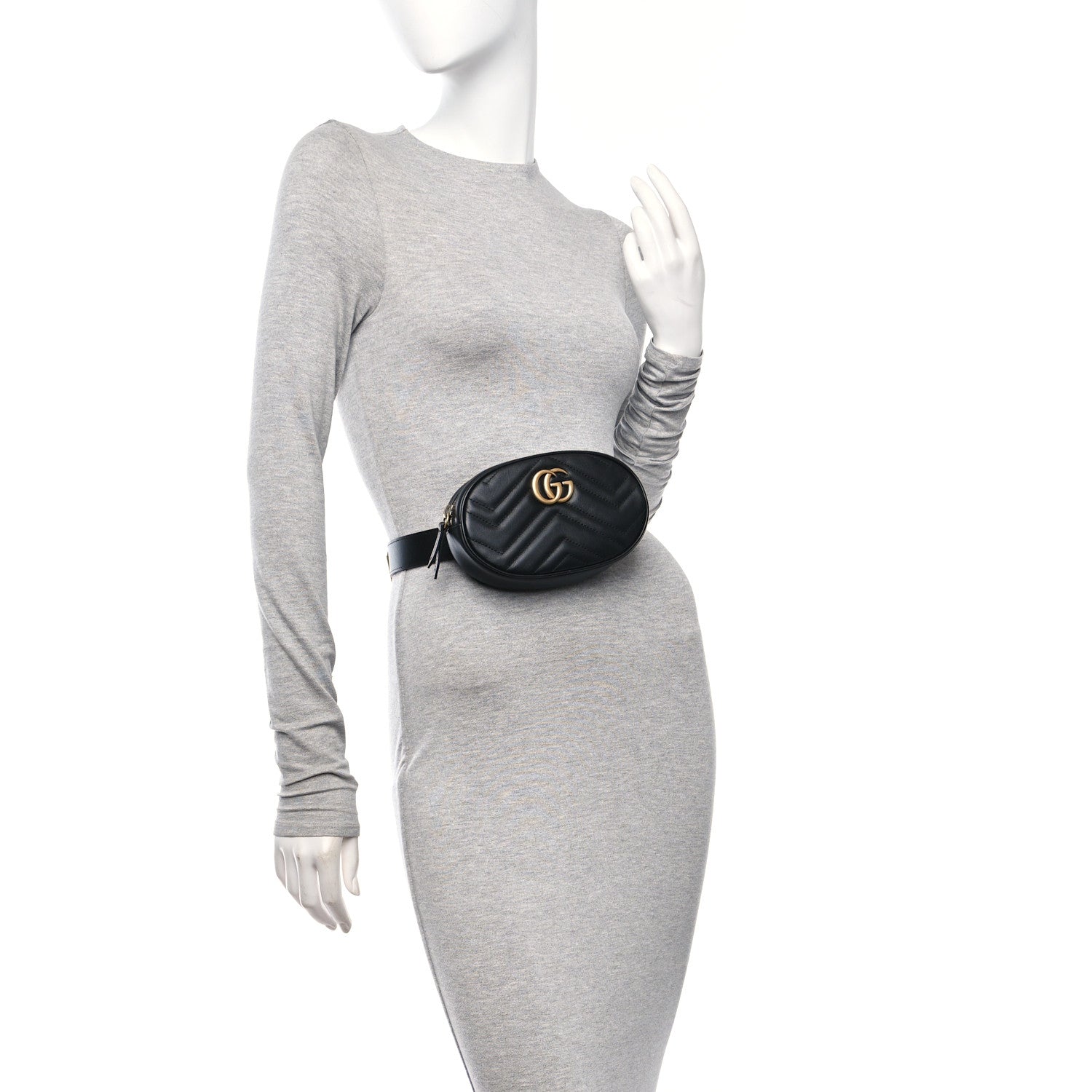 Gucci Calfskin Matelasse GG Marmont Belt Bag 85 34 Black 2 of 11