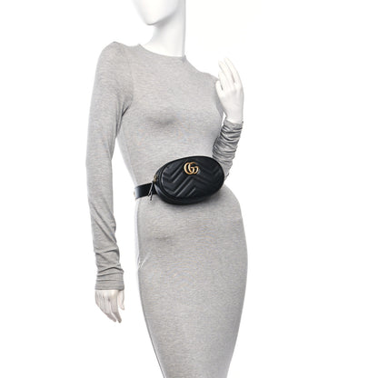 Gucci Calfskin Matelasse GG Marmont Belt Bag 85 34 Black 2 of 11