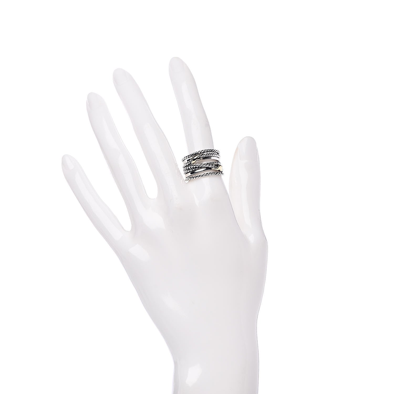 David Yurman Sterling Silver 18K Yellow Gold Double X Crossover Ring 54 6.75 2 of 4