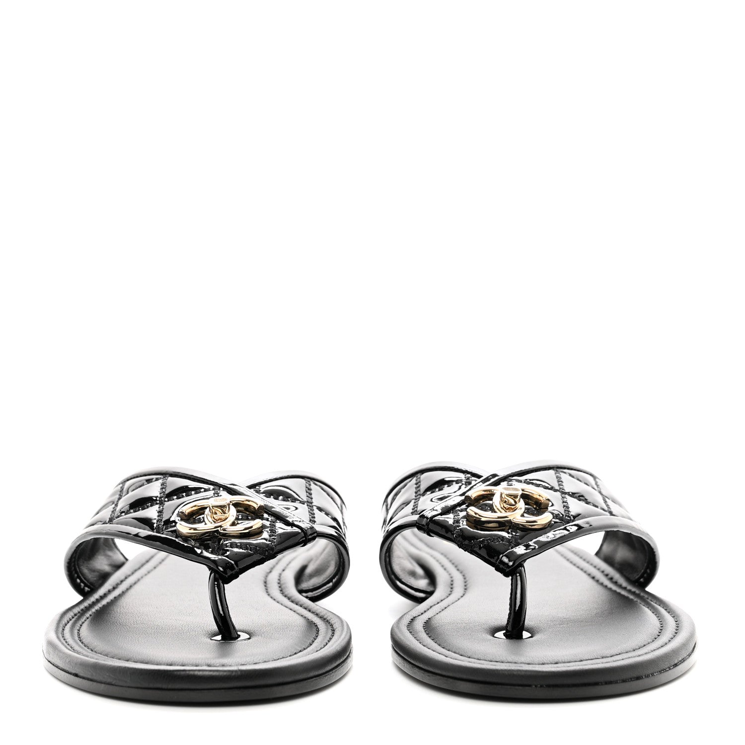 Chanel Patent Quilted CC Sandals 38 Black 2 of 9