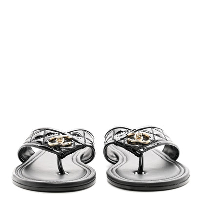 Chanel Patent Quilted CC Sandals 38 Black 2 of 9