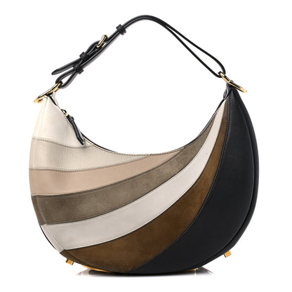 Fendi Vitello Seta Goatskin Suede Rainbow Inlay Small Fendigraphy Hobo Bag Grigio Multicolor Ebano 1 of 15