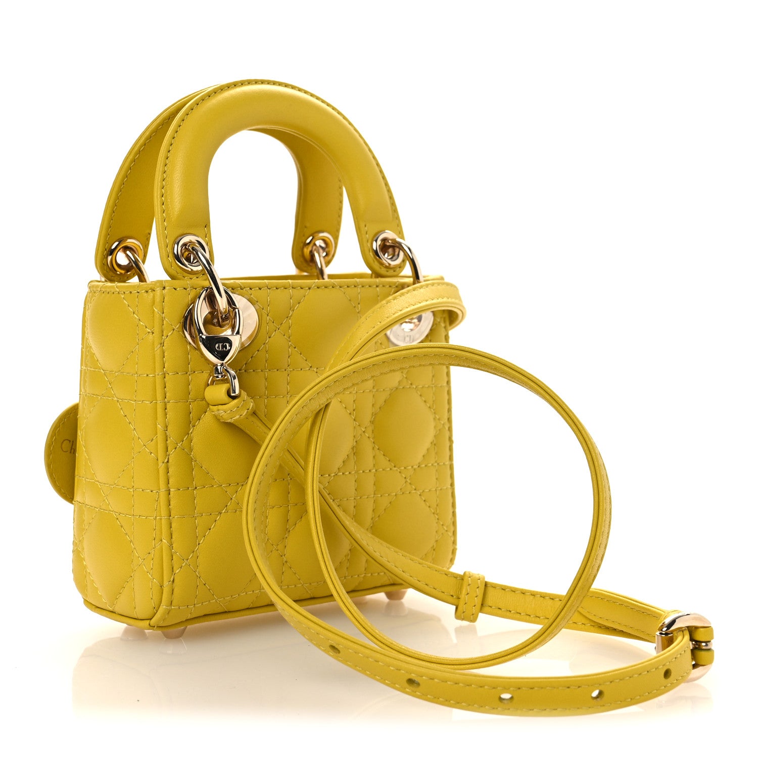 Christian Dior Lambskin Cannage Micro Lady Dior Yellow 3 of 11