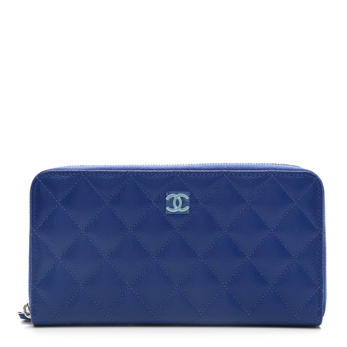 Caviar Quilted Large Gusset Zip Around Wallet Blue