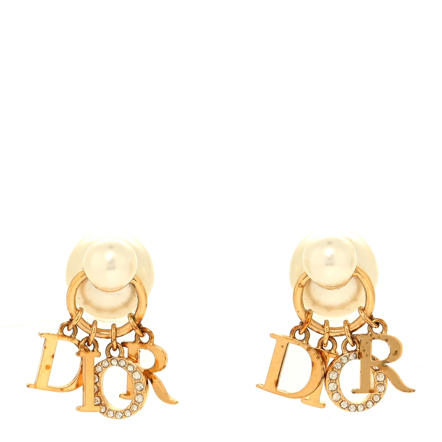 Pearl Crystal Tribal Logo Charms Earrings Gold