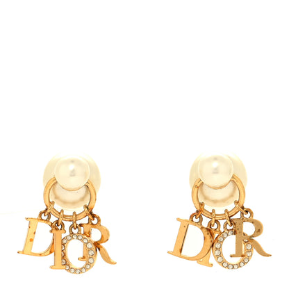 Christian Dior Pearl Crystal Tribal Logo Charms Earrings Gold 1 of 4