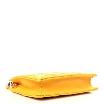 Christian Dior Calfskin Cannage Caro Zipped Pouch With Chain Sunny Yellow 4 of 9