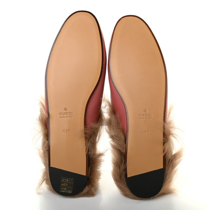 Gucci Calfskin Fur Womens Princetown Slippers 41.5 Lipstick Rose Natural 5 of 9