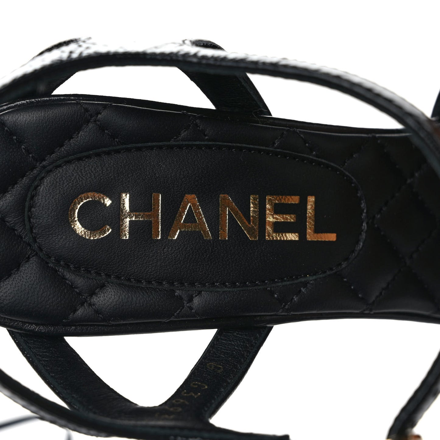 Crumpled Calfskin Quilted Chain Wedge Sandals 36 Black