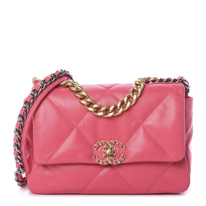 Chanel Shiny Goatskin Quilted Medium 19 Flap Dark Pink 1 of 10
