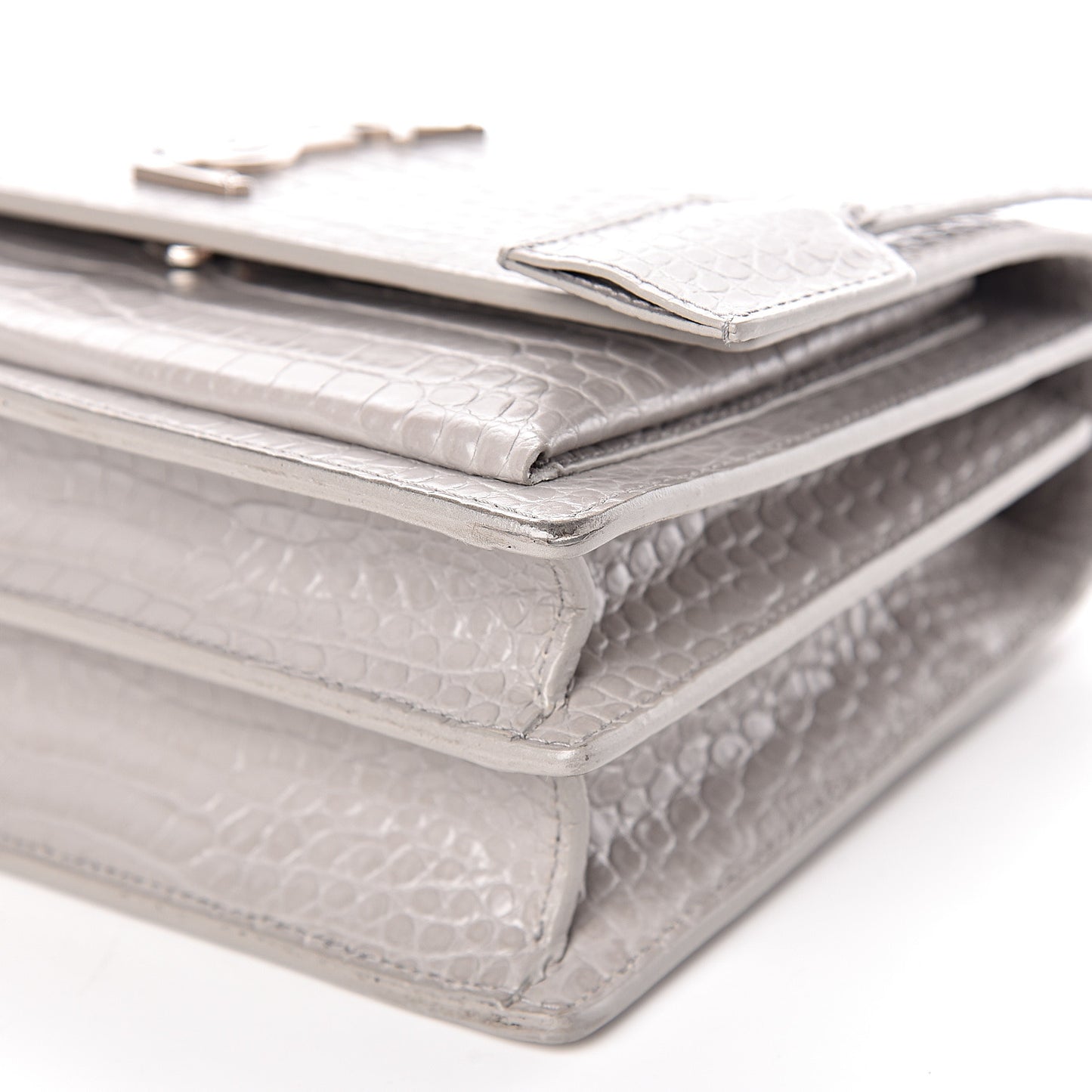 Calfskin Crocodile Embossed Medium Monogram Sunset Mouse Grey