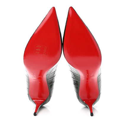 Christian Louboutin Calfskin Crocodile Embossed Kate 85 Pumps 39.5 Forest Night 5 of 8