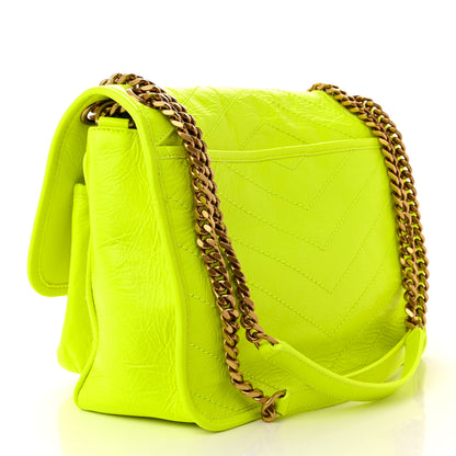 Saint Laurent Crinkled Calfskin Matelasse Monogram Medium Niki Chain Satchel Neon Yellow 3 of 12