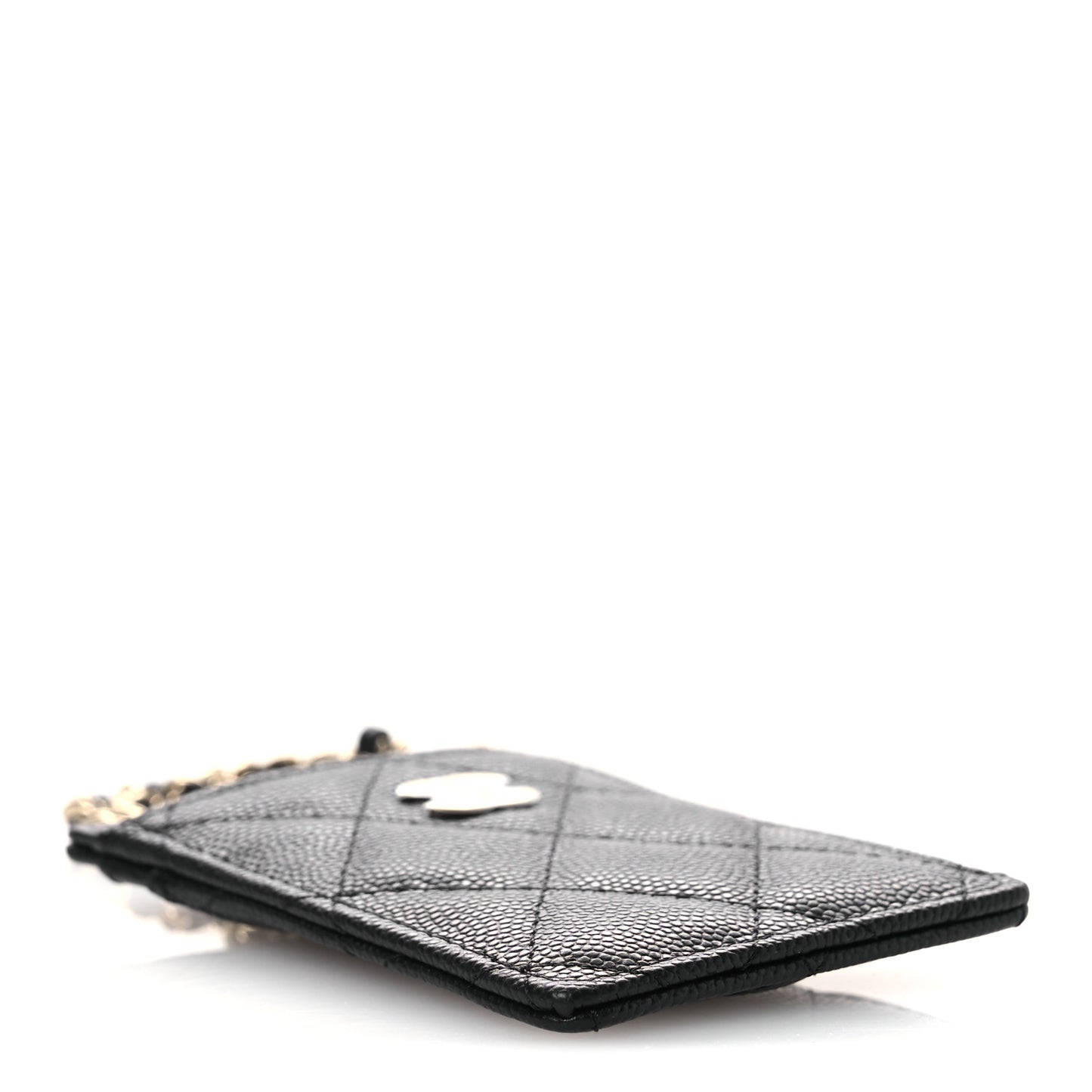 Caviar Quilted Card Holder On Chain Black