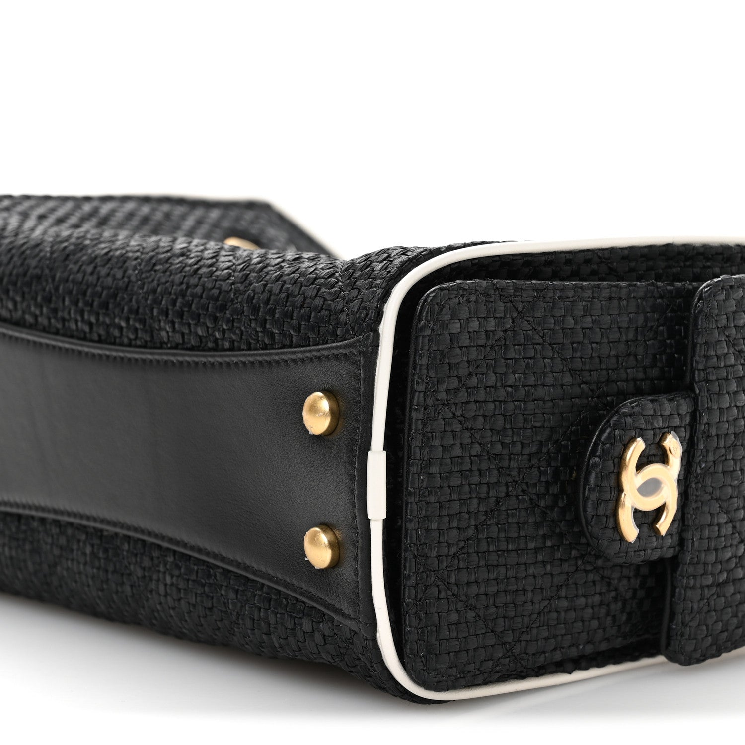 Chanel Braided Raffia Calfskin Quilted Mini Chanel 25 Handbag Black White 10 of 11