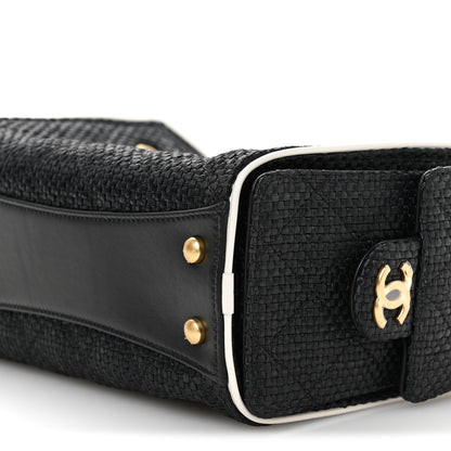 Chanel Braided Raffia Calfskin Quilted Mini Chanel 25 Handbag Black White 10 of 11