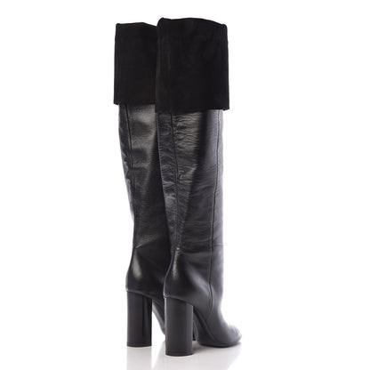 Saint Laurent Calfskin Suede Lou Knee High Boot 37 Black 4 of 8