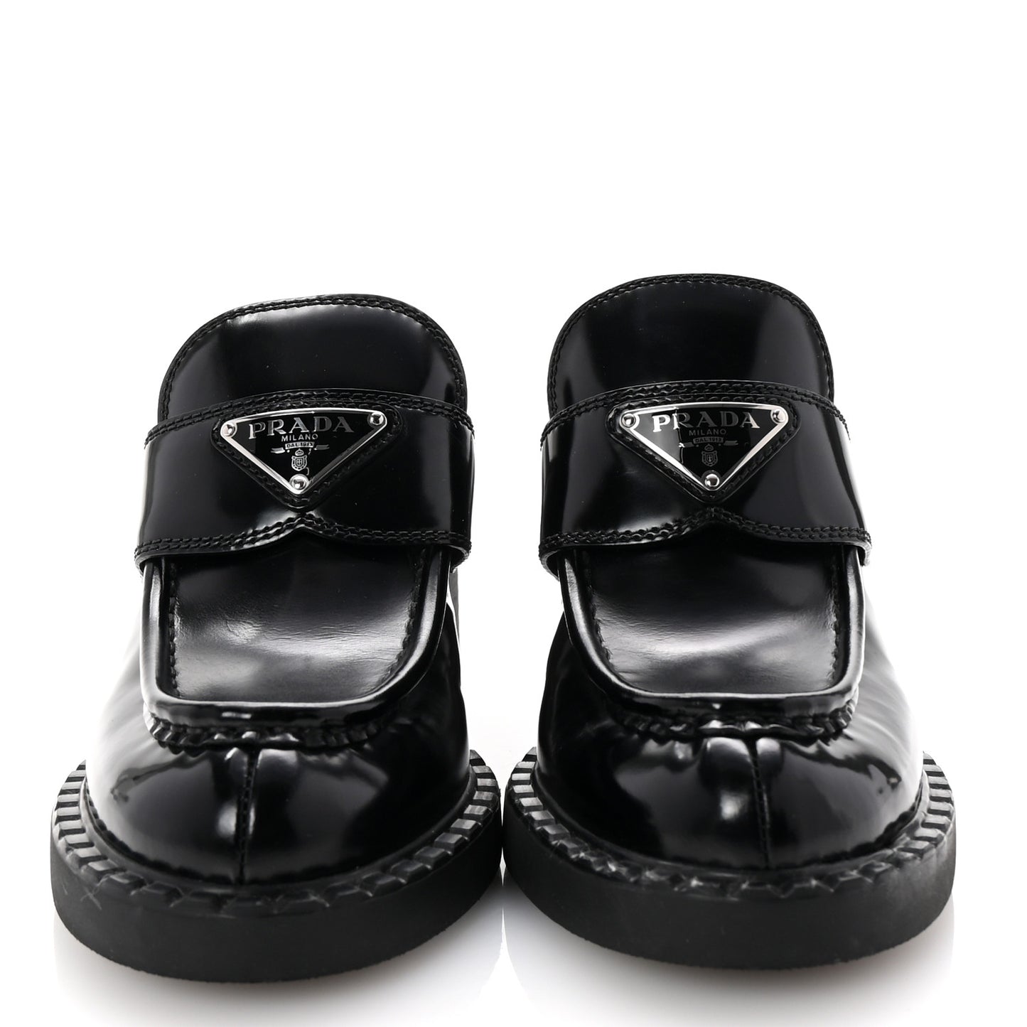 Spazzolato Metal Triangle Logo Platform Loafer Mules 37.5 Black