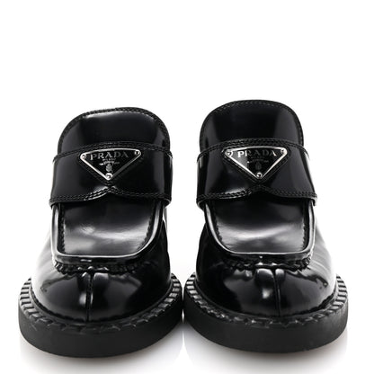 Prada Spazzolato Metal Triangle Logo Platform Loafer Mules 37.5 Black 3 of 9