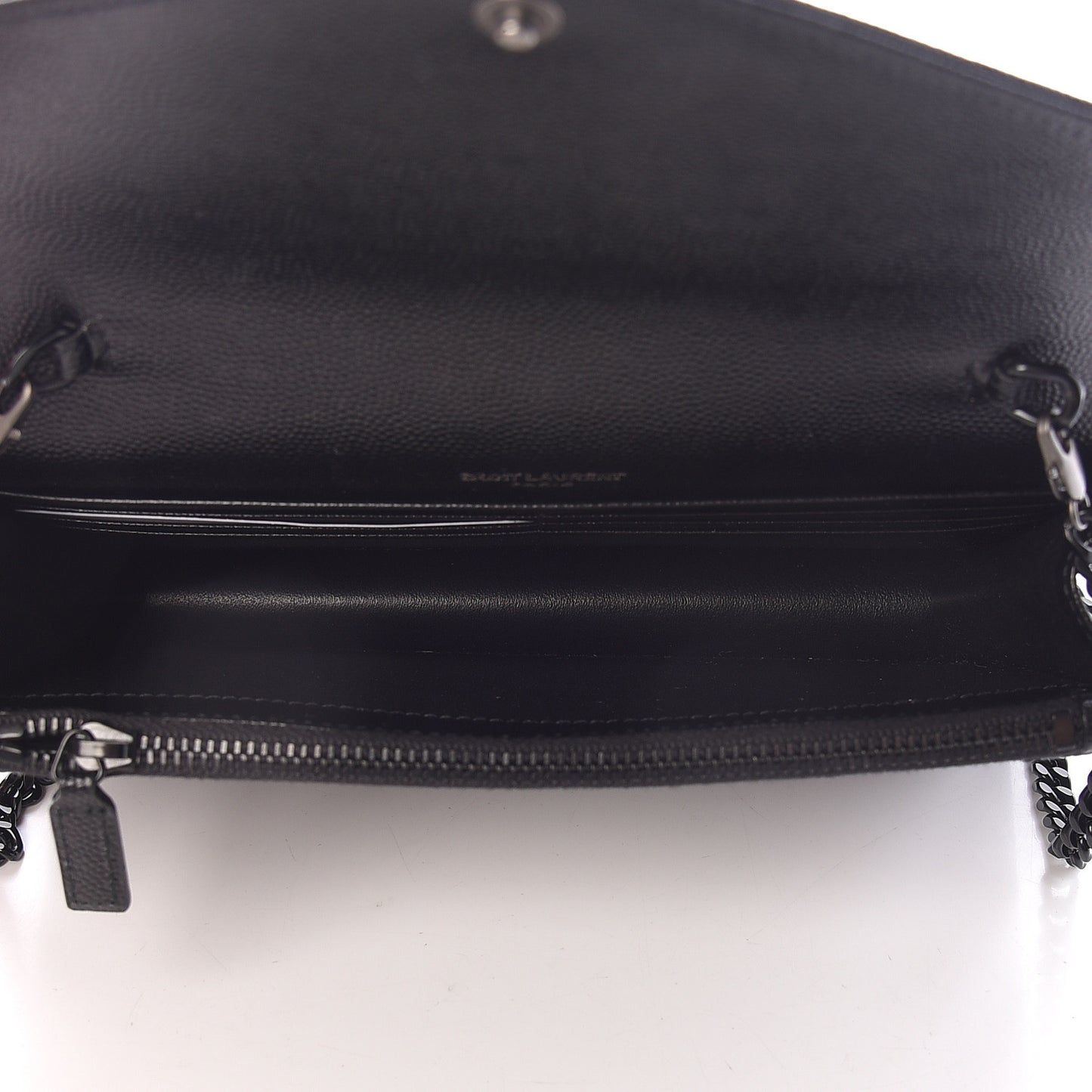 Grain De Poudre Matelasse Chevron Monogram Envelope Chain Wallet Black