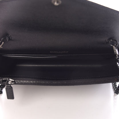 Saint Laurent Grain De Poudre Matelasse Chevron Monogram Envelope Chain Wallet Black 7 of 15