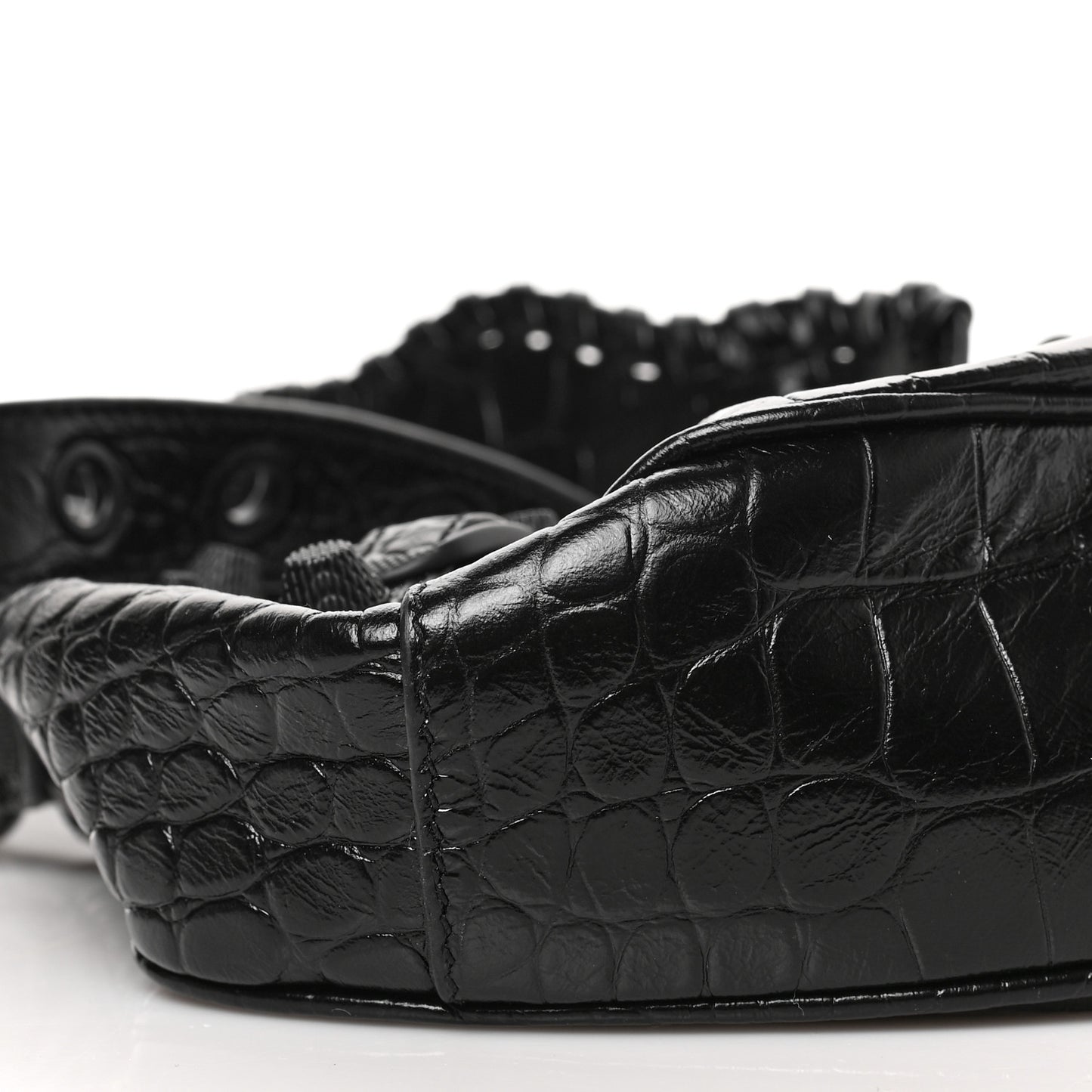 Extra Supple Calfskin Crocodile Embossed Monochrome Le Cagole Shoulder Bag XS Black