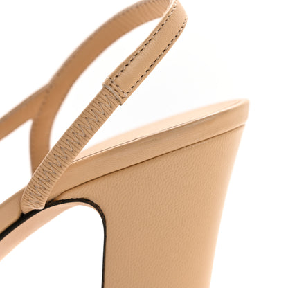Chanel Lambskin Grosgrain Cap Toe CC Slingback Pumps 37.5 Beige Black 10 of 12