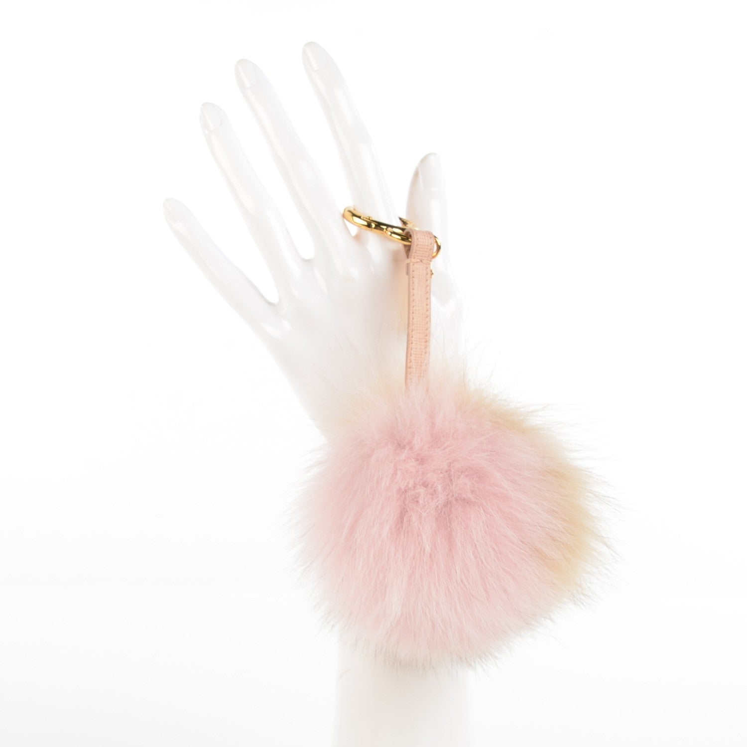 Fendi Fox Fur Vitello Elite Bi-Color Pom Pom Bag Charm Rosa Cammello Cipria 2 of 6
