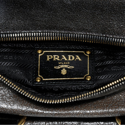 Prada Crackled Calfskin Studded Tote Black 6 of 8