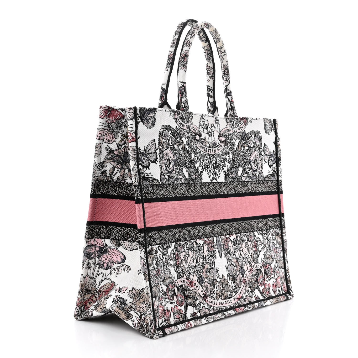 Christian Dior Canvas Embroidered Large Butterfly Around The World Book Tote White Pastel Pink 3 of 12