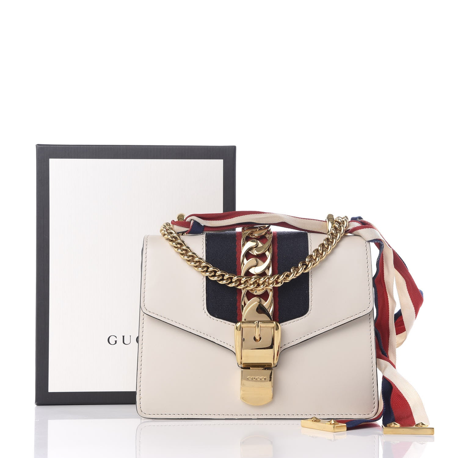 Gucci Calfskin Mini Sylvie Chain Shoulder Bag White 12 of 12