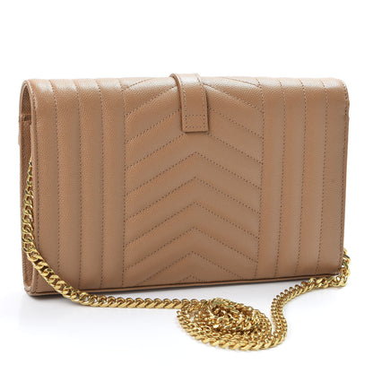 Saint Laurent Grain De Poudre Mixed Matelasse Triquilt Monogram Chain Wallet Dune 2 of 9