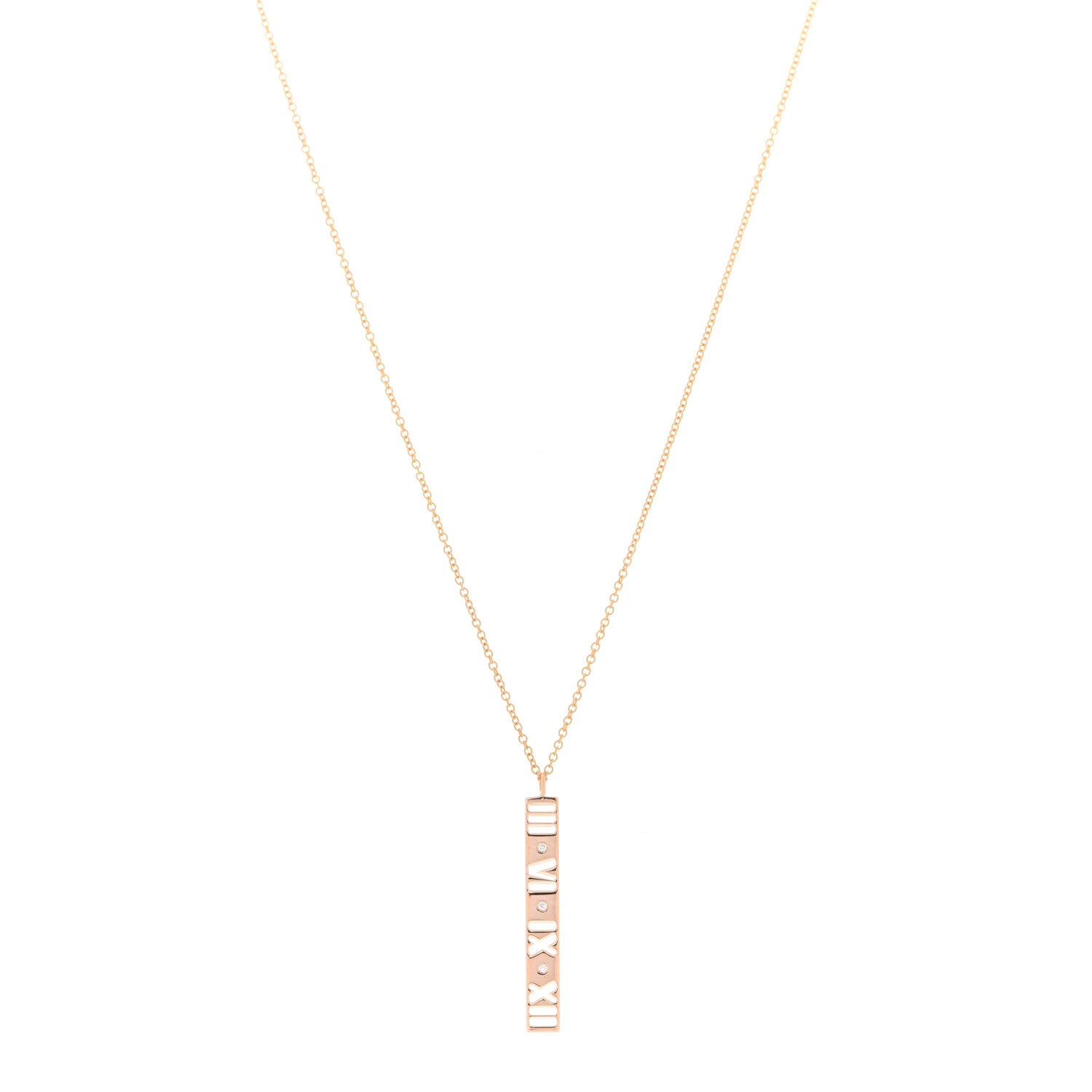 Tiffany 18K Rose Gold Diamond Atlas Bar Pendant Necklace 2 of 8