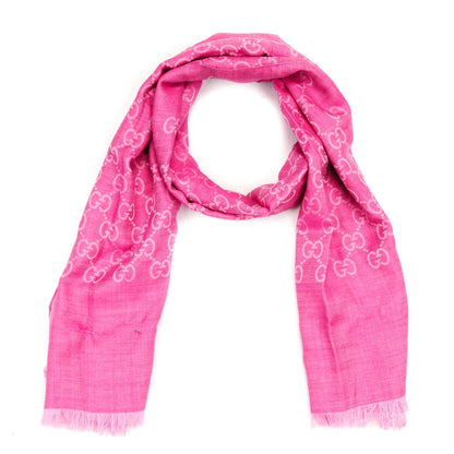Gucci Silk Wool Monogram Scarf Pink 1 of 5