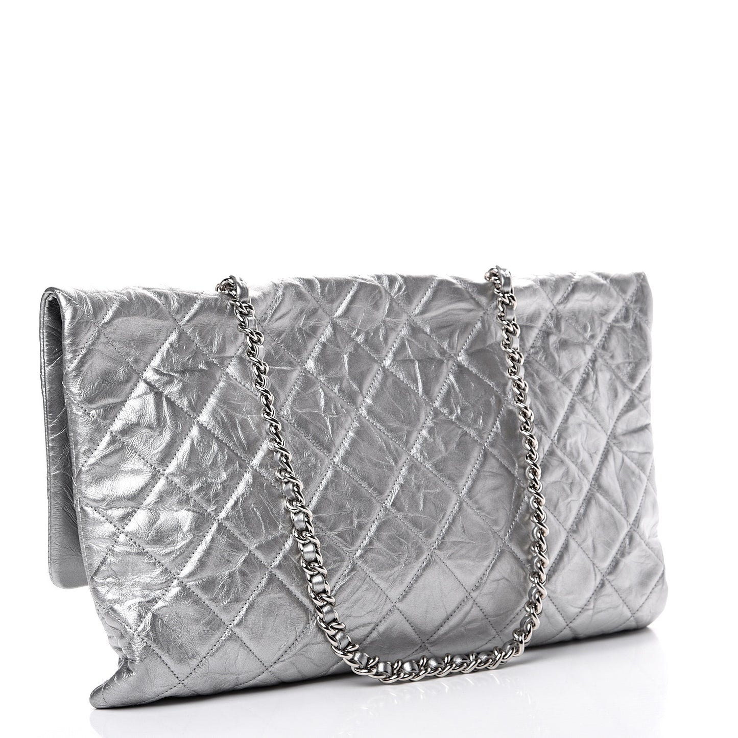 Metallic Crumpled Calfskin Big Bang Large Flap Bag Silver