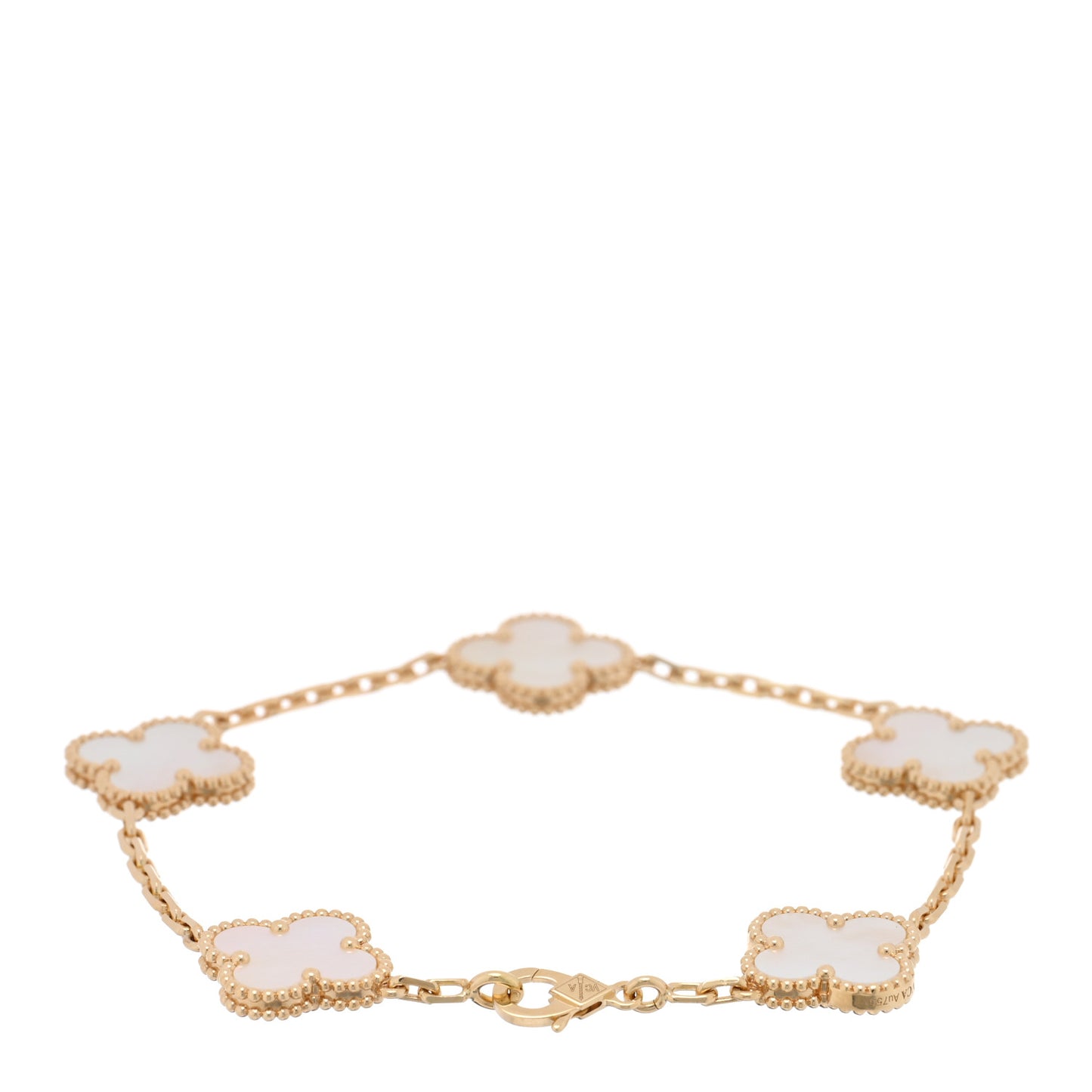 18K Yellow Gold Mother of Pearl 5 Motifs Vintage Alhambra Bracelet