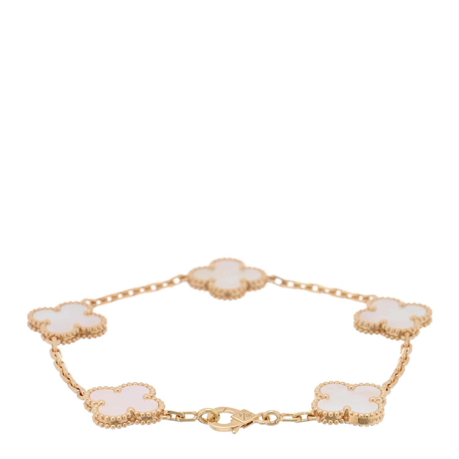 Van Cleef & Arpels 18K Yellow Gold Mother of Pearl 5 Motifs Vintage Alhambra Bracelet 2 of 4