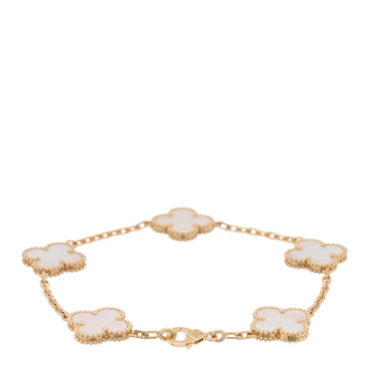 Van Cleef & Arpels 18K Yellow Gold Mother of Pearl 5 Motifs Vintage Alhambra Bracelet 2 of 4