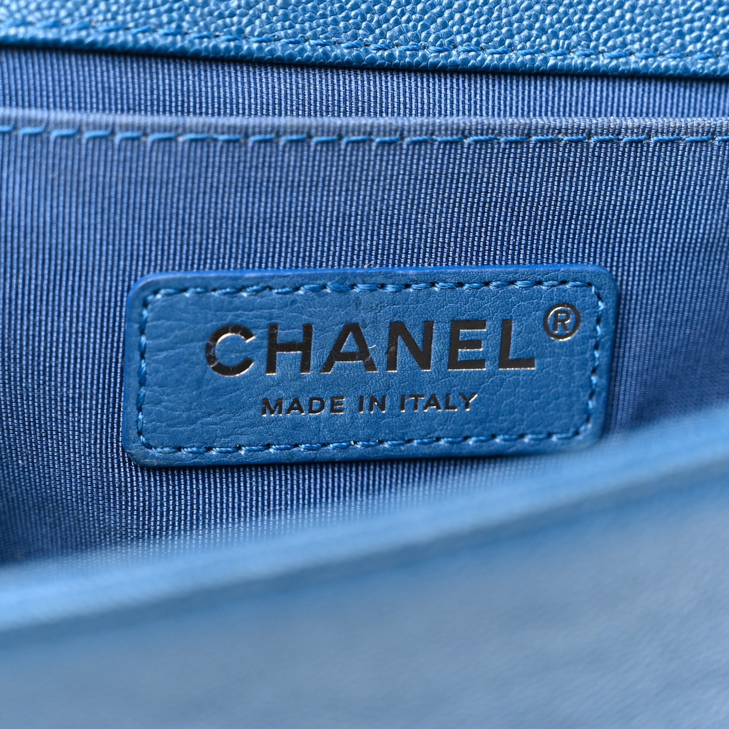 Caviar Chevron Quilted Small Boy Flap Dark Blue