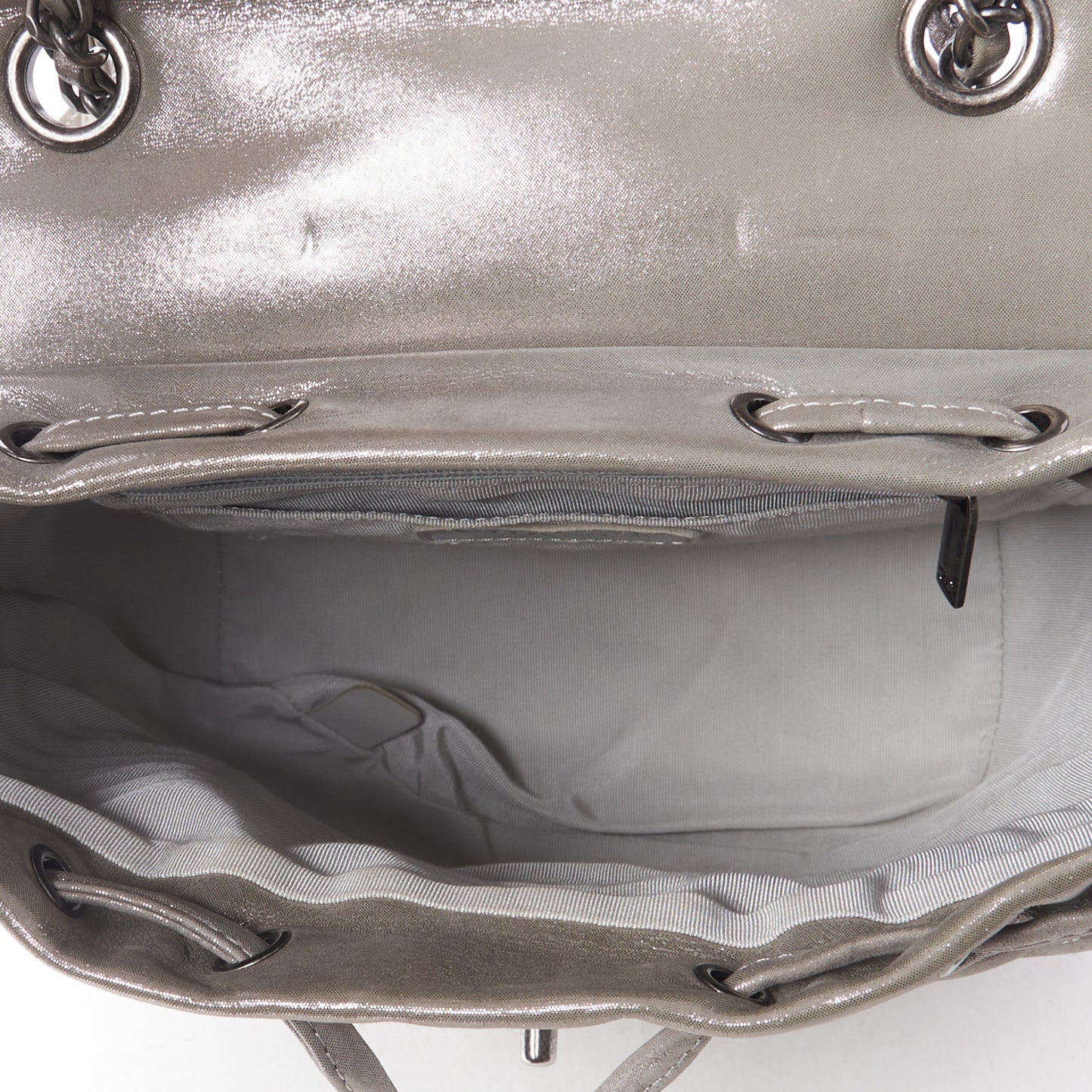 Metallic Calfskin Chevron Quilted Small Urban Spirit Backpack Silver