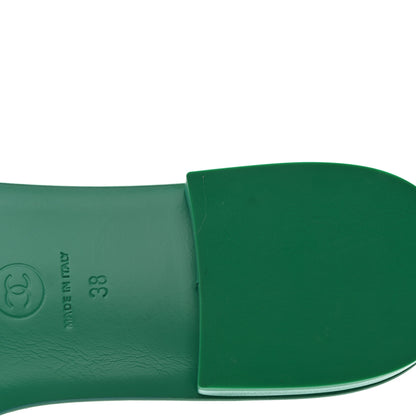 Chanel Calfskin Patent Calfskin Logo Mules 38 Green White 10 of 14